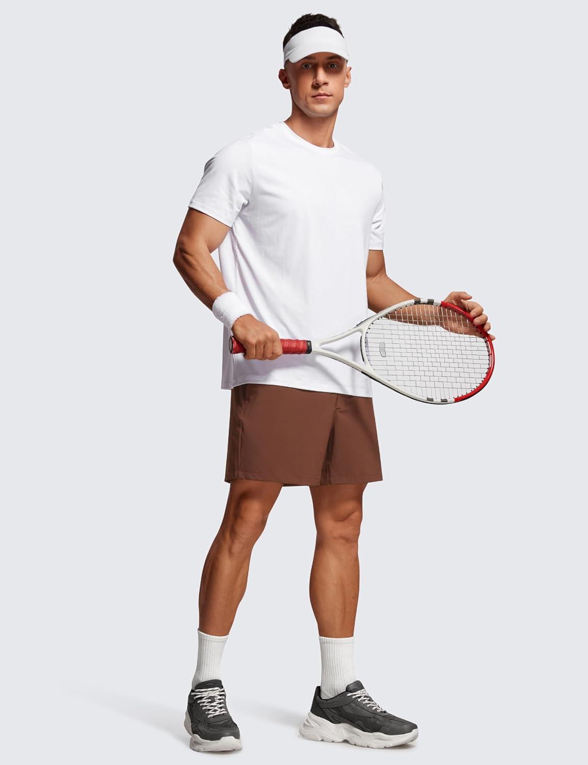 imageCRZ YOGA Mens Linerless Workout Shorts  5 Lightweight Quick Dry for Running Sports Athletic Gym with PocketsCoffee Brown