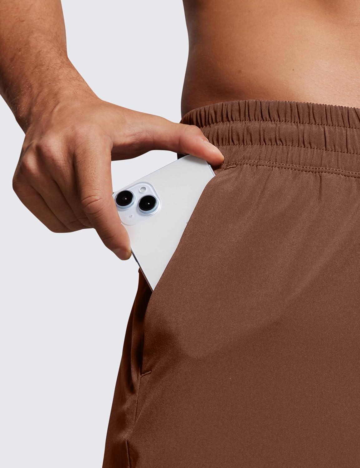 imageCRZ YOGA Mens Linerless Workout Shorts  5 Lightweight Quick Dry for Running Sports Athletic Gym with PocketsCoffee Brown