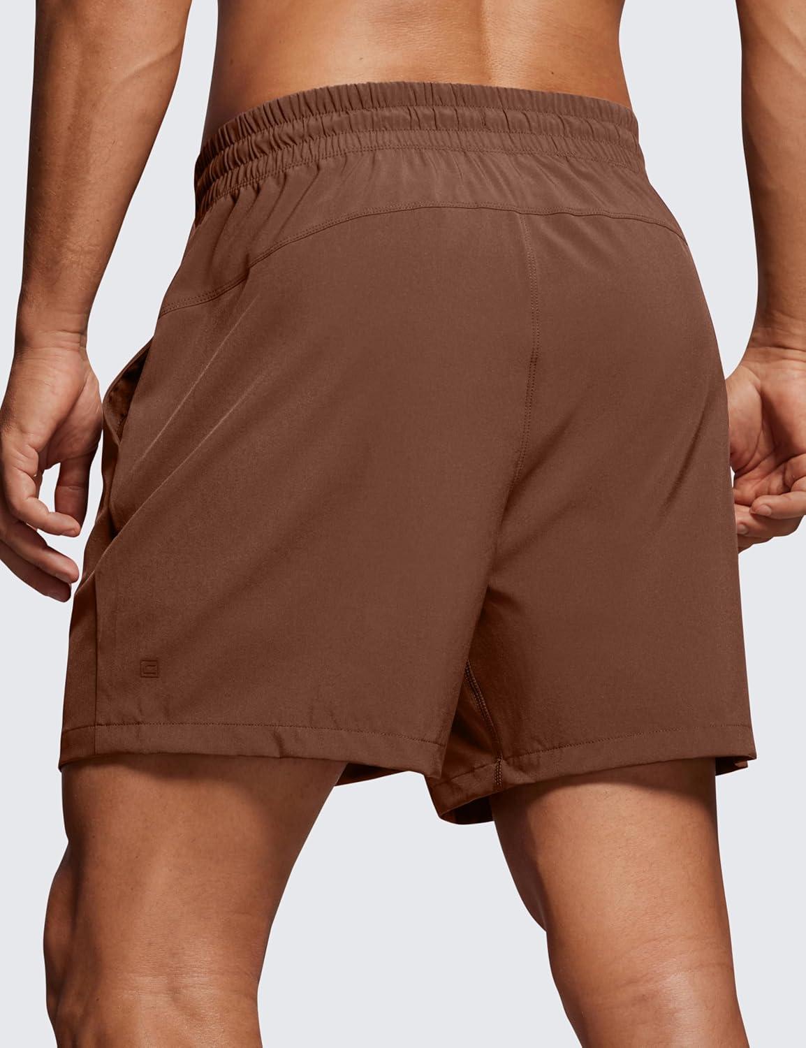 imageCRZ YOGA Mens Linerless Workout Shorts  5 Lightweight Quick Dry for Running Sports Athletic Gym with PocketsCoffee Brown