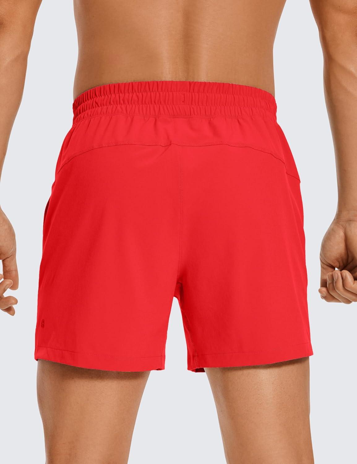 imageCRZ YOGA Mens Linerless Workout Shorts  5 Lightweight Quick Dry for Running Sports Athletic Gym with PocketsDeep Red