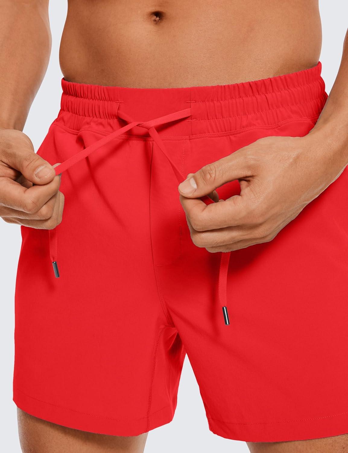 imageCRZ YOGA Mens Linerless Workout Shorts  5 Lightweight Quick Dry for Running Sports Athletic Gym with PocketsDeep Red