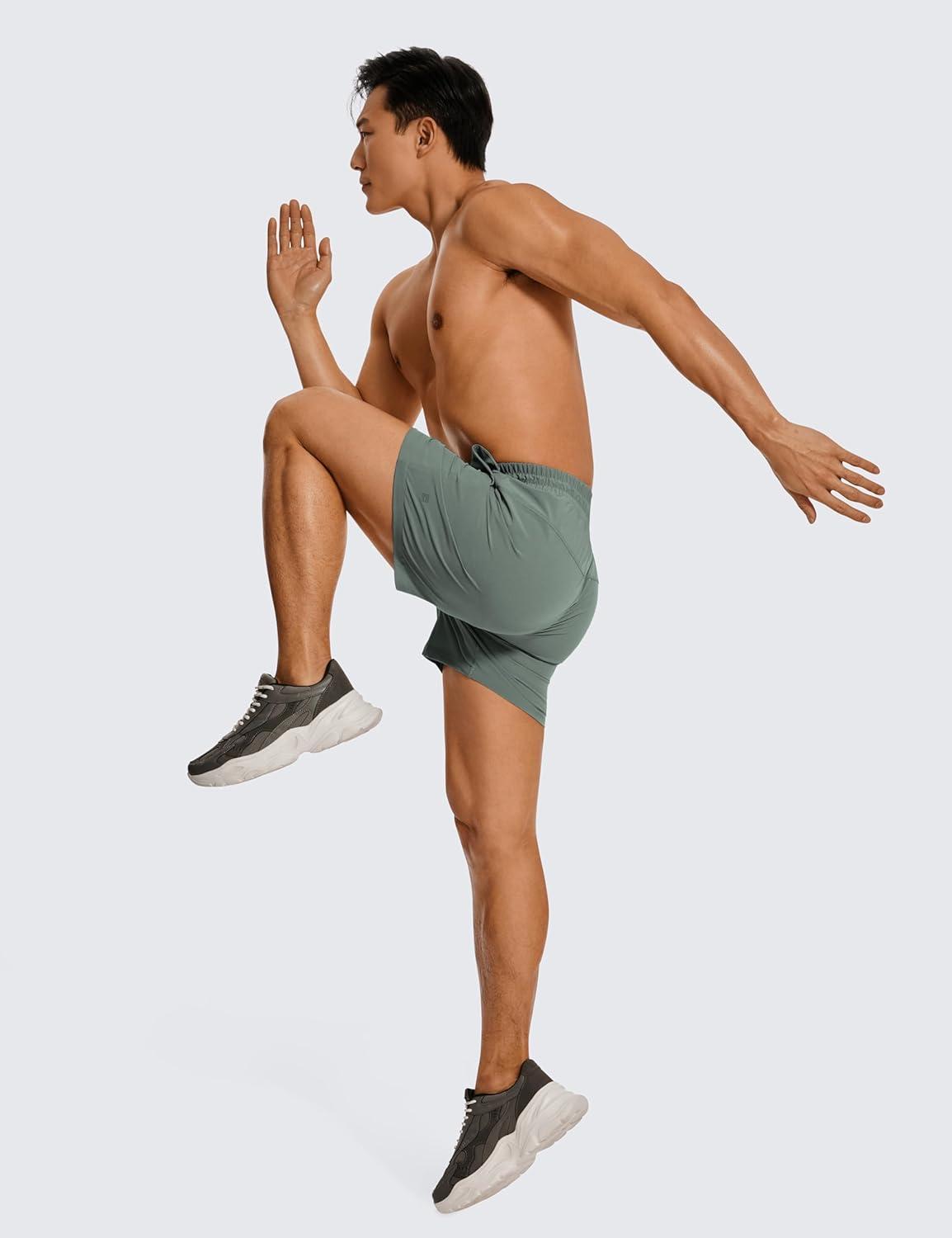 imageCRZ YOGA Mens Linerless Workout Shorts  5 Lightweight Quick Dry for Running Sports Athletic Gym with PocketsGrey Sage