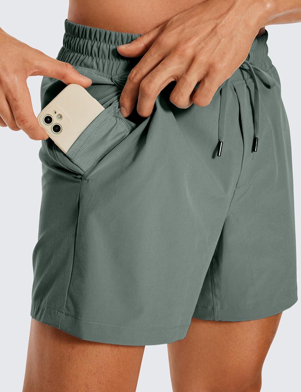 imageCRZ YOGA Mens Linerless Workout Shorts  5 Lightweight Quick Dry for Running Sports Athletic Gym with PocketsGrey Sage