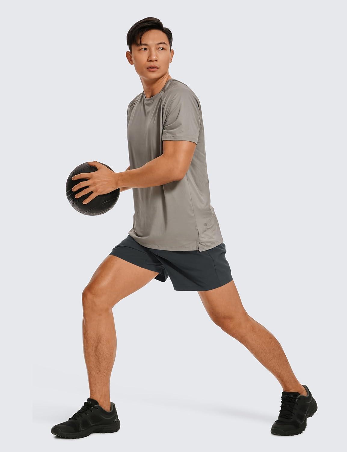 imageCRZ YOGA Mens Linerless Workout Shorts  5 Lightweight Quick Dry for Running Sports Athletic Gym with PocketsInk Gray