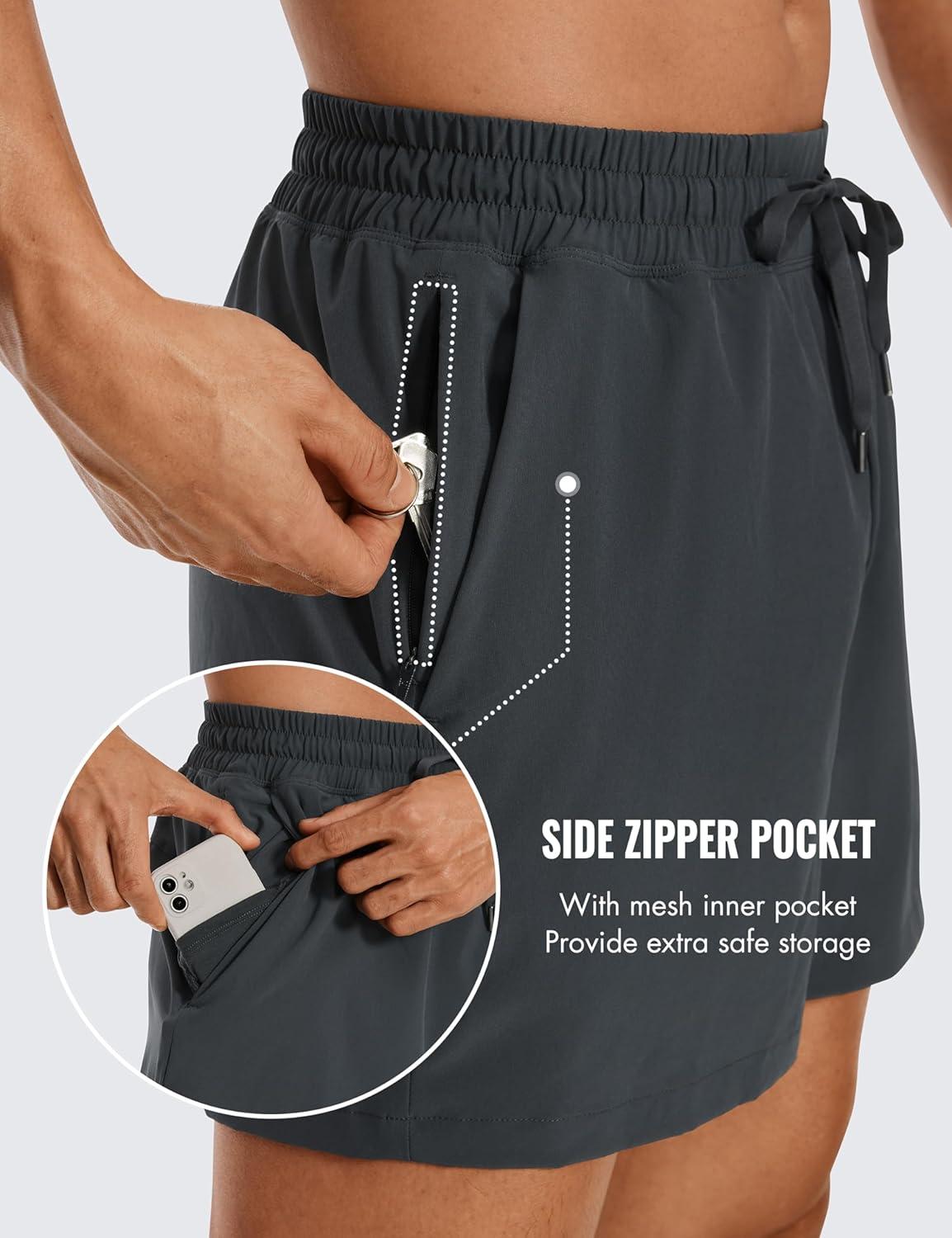 imageCRZ YOGA Mens Linerless Workout Shorts  5 Lightweight Quick Dry for Running Sports Athletic Gym with PocketsInk Gray