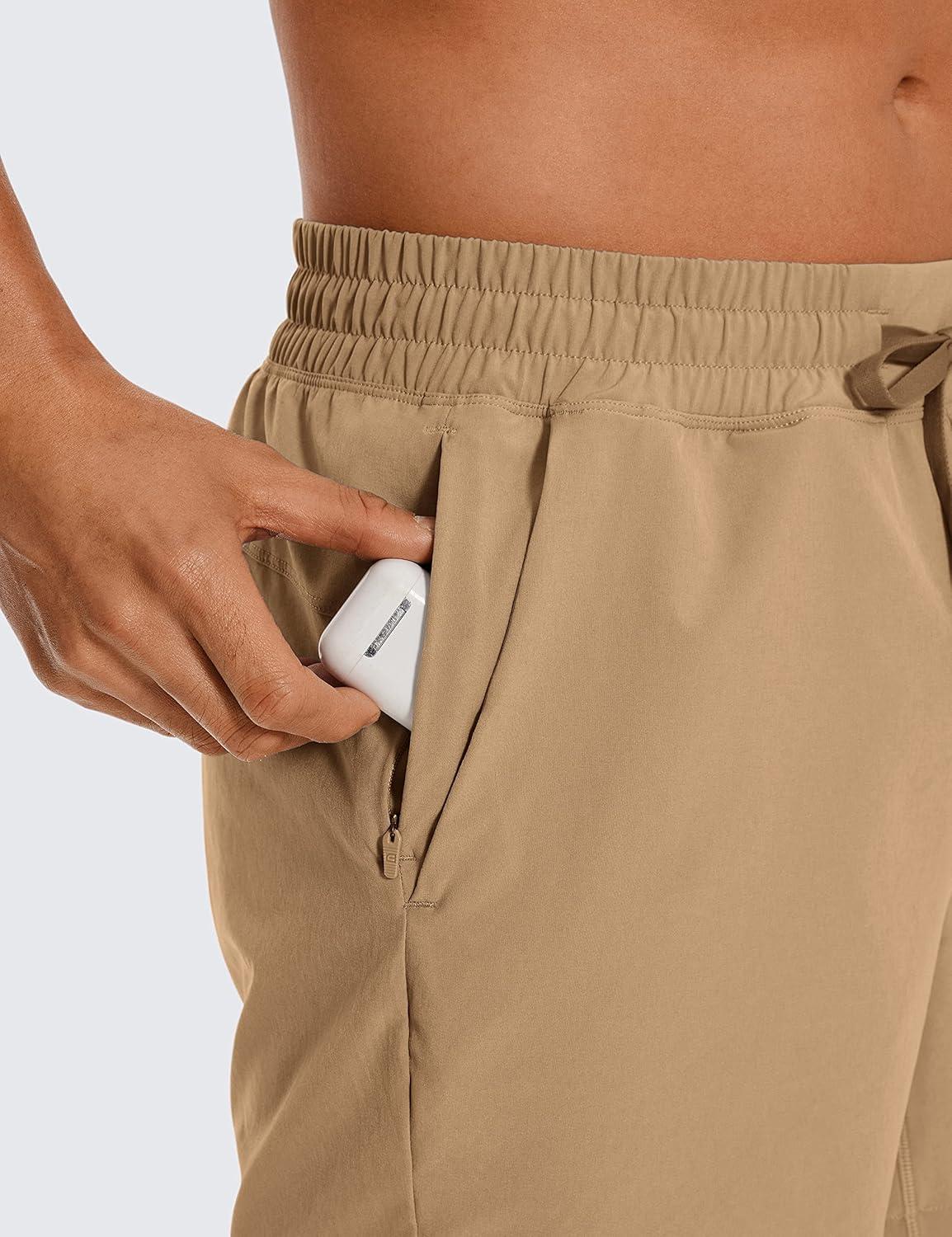 imageCRZ YOGA Mens Linerless Workout Shorts  5 Lightweight Quick Dry for Running Sports Athletic Gym with PocketsKhaki Sand