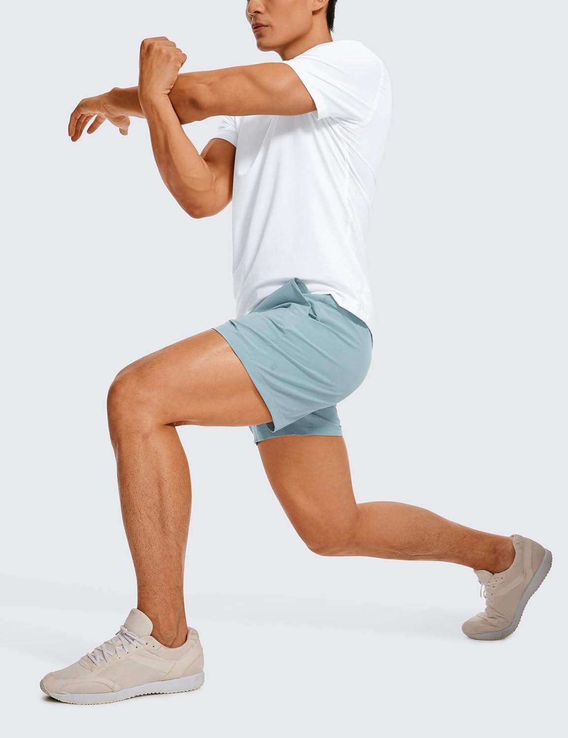 imageCRZ YOGA Mens Linerless Workout Shorts  5 Lightweight Quick Dry for Running Sports Athletic Gym with PocketsLight Grayish Blue