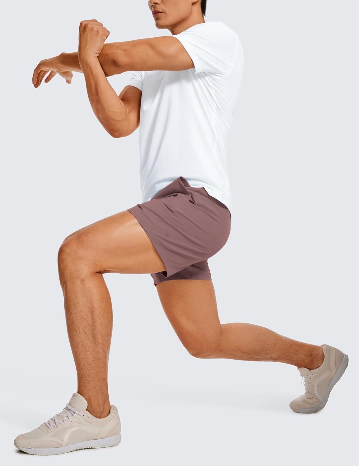 imageCRZ YOGA Mens Linerless Workout Shorts  5 Lightweight Quick Dry for Running Sports Athletic Gym with PocketsMauve