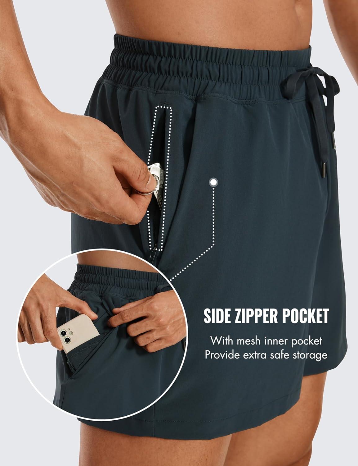 imageCRZ YOGA Mens Linerless Workout Shorts  5 Lightweight Quick Dry for Running Sports Athletic Gym with PocketsMelanite