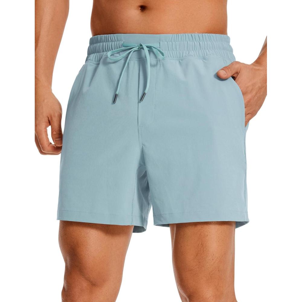 imageCRZ YOGA Mens Linerless Workout Shorts  5 Lightweight Quick Dry for Running Sports Athletic Gym with PocketsLight Grayish Blue