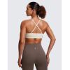 imageCRZ YOGA Butterluxe VNeck Sports Bras for Women  Adjustable Thin Straps Padded Yoga Top Basic Wireless CamisoleMojave Tan