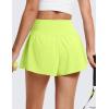 imageCRZ YOGA Crossover Butterfly Athletic Shorts for Women 2 in 1 Flowy High Waisted for Tennis Running Workout with PocketsNeon Yellow
