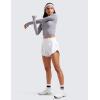 imageCRZ YOGA High Waisted Dolphin Running Shorts for Womens Mesh Liner for Gym Workout Athletic with Zipper PocketWhite