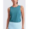 imageCRZ YOGA Pima Cotton Cropped Workout Tank Tops for Women  Sleeveless Sports Athletic Yoga Running Gym Crop ShirtsDeep Armholekingfisher Heather