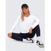 imageCRZ YOGA Pima Cotton Long Sleeve Workout Shirts for Women Loose Cropped Tops Athletic Sports TShirtWhite