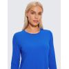 imageCRZ YOGA Pima Cotton Workout Long Sleeve Shirts for Women Athletic Crewneck Yoga Casual Tops Plain TShirtStrong Blue