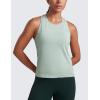 imageCRZ YOGA Seamless Womens Breathable Workout Tank Tops Racerback High Neck Sleeveless Running Athletic ShirtsGreen Palm Court Heather