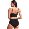 imageCRZ YOGA Womens Bikini Top Cropped V Neck Adjustable Spaghetti Straps Swimsuit Padded Athletic Bathing SuitBlack