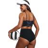 imageCRZ YOGA Womens Bikini Top Cropped V Neck Adjustable Spaghetti Straps Swimsuit Padded Athletic Bathing SuitJungle Camouflage Gray