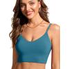 imageCRZ YOGA Womens Bikini Top Cropped V Neck Adjustable Spaghetti Straps Swimsuit Padded Athletic Bathing SuitSapphire Blue