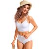imageCRZ YOGA Womens Bikini Top Cropped V Neck Adjustable Spaghetti Straps Swimsuit Padded Athletic Bathing SuitWhite