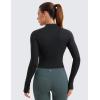imageCRZ YOGA Womens Butterluxe Full Zip Cropped Workout Jacket Slim Fit Lightweight Athletic Yoga Tops with Thumb HolesBlack