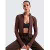 imageCRZ YOGA Womens Butterluxe Full Zip Cropped Workout Jacket Slim Fit Lightweight Athletic Yoga Tops with Thumb HolesTaupe
