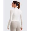 imageCRZ YOGA Womens Butterluxe Full Zip Cropped Workout Jacket Slim Fit Lightweight Athletic Yoga Tops with Thumb HolesWhite Apricot