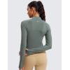 imageCRZ YOGA Womens Butterluxe Long Sleeve Workout Shirts Half Quarter Zip Athletic Tops Crop Collared TShirtGrey Sage