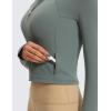 imageCRZ YOGA Womens Butterluxe Long Sleeve Workout Shirts Half Quarter Zip Athletic Tops Crop Collared TShirtGrey Sage