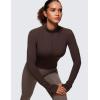 imageCRZ YOGA Womens Butterluxe Long Sleeve Workout Shirts Half Quarter Zip Athletic Tops Crop Collared TShirtHot Fudge Brown
