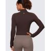 imageCRZ YOGA Womens Butterluxe Long Sleeve Workout Shirts Half Quarter Zip Athletic Tops Crop Collared TShirtHot Fudge Brown