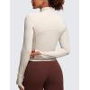 imageCRZ YOGA Womens Butterluxe Long Sleeve Workout Shirts Half Quarter Zip Athletic Tops Crop Collared TShirtMojave Tan