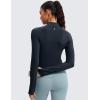 imageCRZ YOGA Womens Butterluxe Long Sleeve Workout Shirts Half Quarter Zip Athletic Tops Crop Collared TShirtTrue Navy