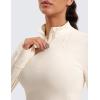 imageCRZ YOGA Womens Butterluxe Long Sleeve Workout Shirts Half Quarter Zip Athletic Tops Crop Collared TShirtWhite Apricot
