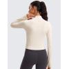 imageCRZ YOGA Womens Butterluxe Long Sleeve Workout Shirts Half Quarter Zip Athletic Tops Crop Collared TShirtWhite Apricot