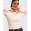 imageCRZ YOGA Womens Butterluxe Long Sleeve Workout Shirts Half Quarter Zip Athletic Tops Crop Collared TShirtWhite Apricot