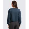 imageCRZ YOGA Womens Fleece Cropped Sweatshirts Crewneck Long Sleeve Double Raw Hem Workout Casual Pullover TopsInk Blue