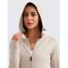imageCRZ YOGA Womens Fleece Full Zip Hoodie Jackets Workout Hooded Zipper Basic Casual Sweatshirts with Thumb HolesMojave Tan
