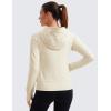 imageCRZ YOGA Womens Fleece Full Zip Hoodie Jackets Workout Hooded Zipper Basic Casual Sweatshirts with Thumb HolesWhite Apricot