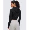 imageCRZ YOGA Womens Fleece Zip Up Cropped Hoodie Workout Jacket Athletic Casual Long Sleeve Sweatshirts with Thumb HolesBlack