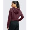 imageCRZ YOGA Womens Fleece Zip Up Cropped Hoodie Workout Jacket Athletic Casual Long Sleeve Sweatshirts with Thumb HolesDark Red