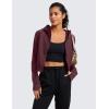 imageCRZ YOGA Womens Fleece Zip Up Cropped Hoodie Workout Jacket Athletic Casual Long Sleeve Sweatshirts with Thumb HolesDark Red