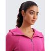 imageCRZ YOGA Womens Fleece Zip Up Cropped Hoodie Workout Jacket Athletic Casual Long Sleeve Sweatshirts with Thumb HolesHibiscus Purple
