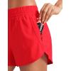 imageCRZ YOGA Womens High Waisted Running Shorts Mesh Liner 3 Dolphin Quick Dry for Athletic Gym Track Workout with Zip PocketDeep Red