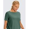 imageCRZ YOGA Womens Pima Cotton Short Sleeve Shirts Boat Neck Loose Fit Gym Workout TShirt Athletic Casual TopsGraphite Green