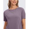 imageCRZ YOGA Womens Pima Cotton Short Sleeve Shirts Boat Neck Loose Fit Gym Workout TShirt Athletic Casual TopsPurple Gray