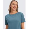 imageCRZ YOGA Womens Pima Cotton Short Sleeve Shirts Boat Neck Loose Fit Gym Workout TShirt Athletic Casual TopsSlate Blue