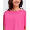 imageCRZ YOGA Womens Pima Cotton Short Sleeve Shirts Boat Neck Loose Fit Gym Workout TShirt Athletic Casual TopsSonic Pink
