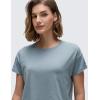 imageCRZ YOGA Womens Pima Cotton Workout Short Sleeve Shirts Loose Athletic Crop Tops Gym Casual Cropped TShirtBelgian Blue